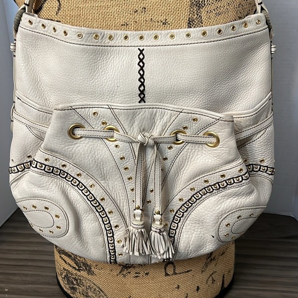 COLE HAAN CREAMY IVORY VILLAGE GROMMET HOBO SHOULDER BAG - Picture 3 of 17